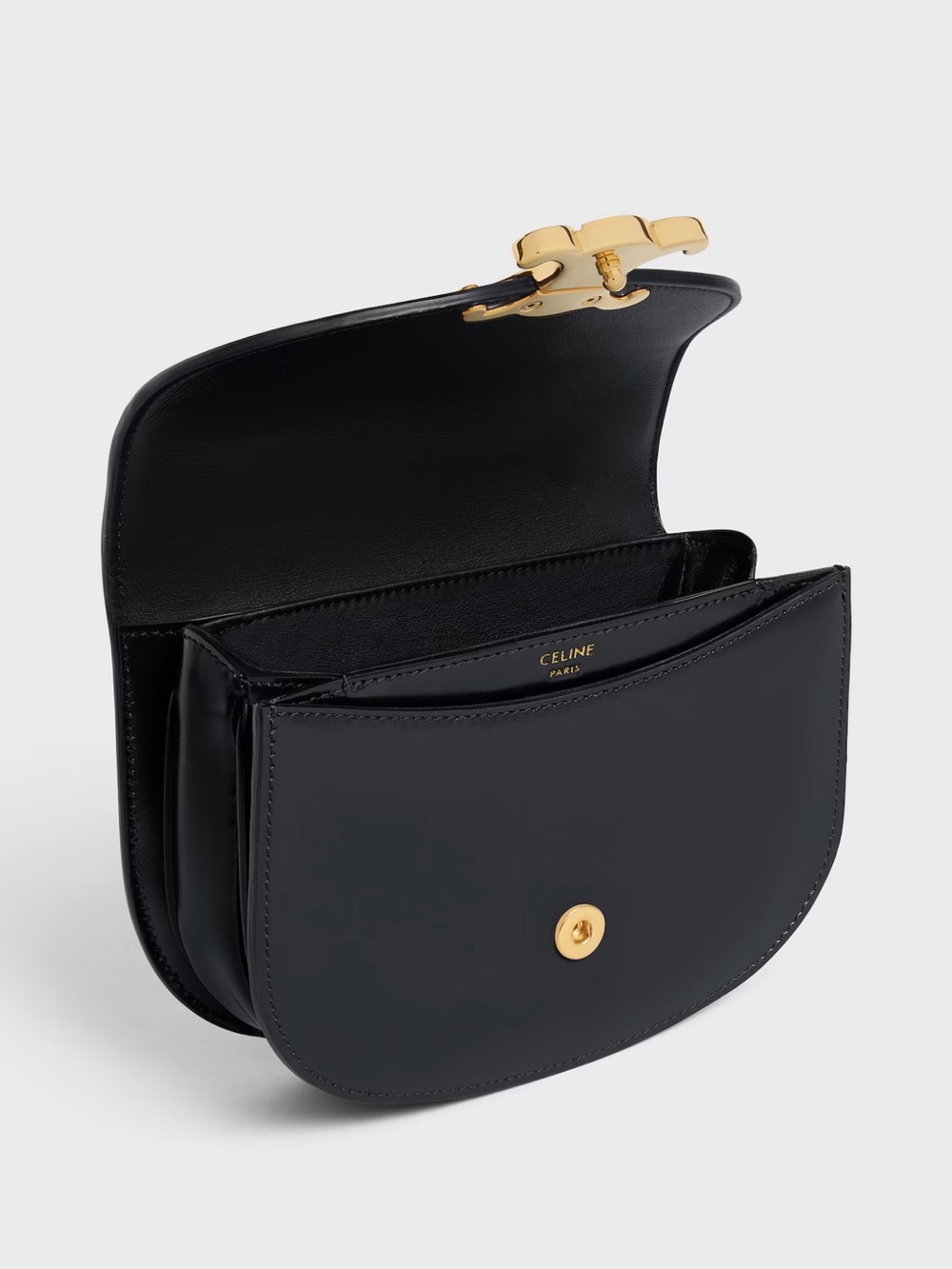 CELINE Mini Besace Clea Shoulder Bag in Black Shiny Calfskin w/Gold Finishing - Picture 2 of 6